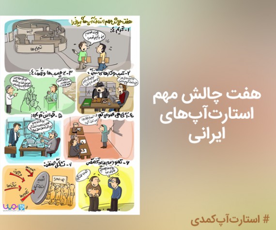 كاريكاتور هفت چالش مهم استارت‌آپ‌های ایرانی